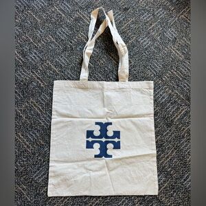 Tory Burch Canvas Tote Size 14.5"x14.5" Los Angeles Graphic Print tan blue